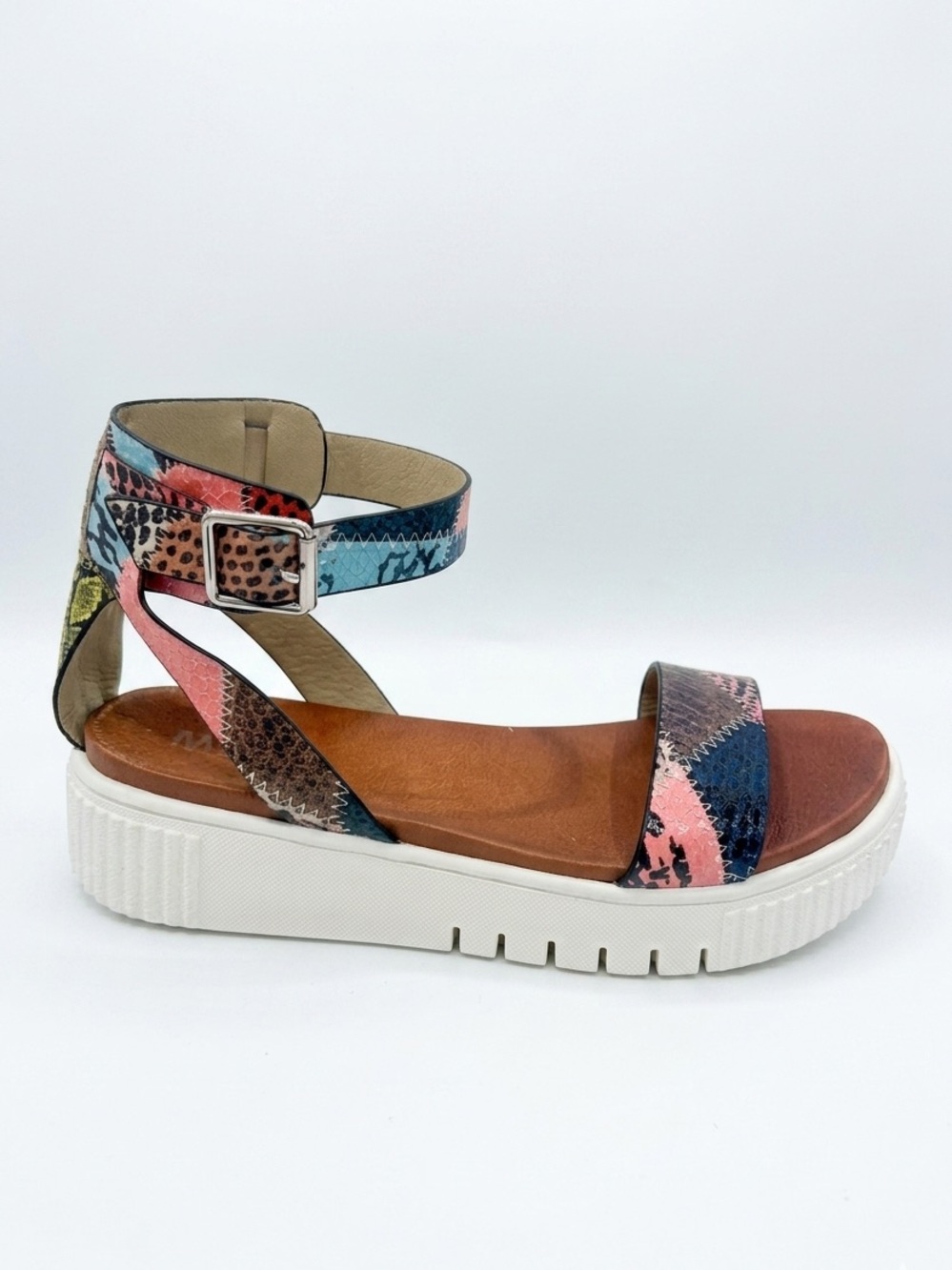 MIA Lunna Platform Sandal Size 8.5 Multicolor Mixed Animal Print Ankle Strap